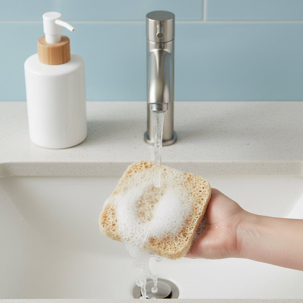 Loofah pad under running water